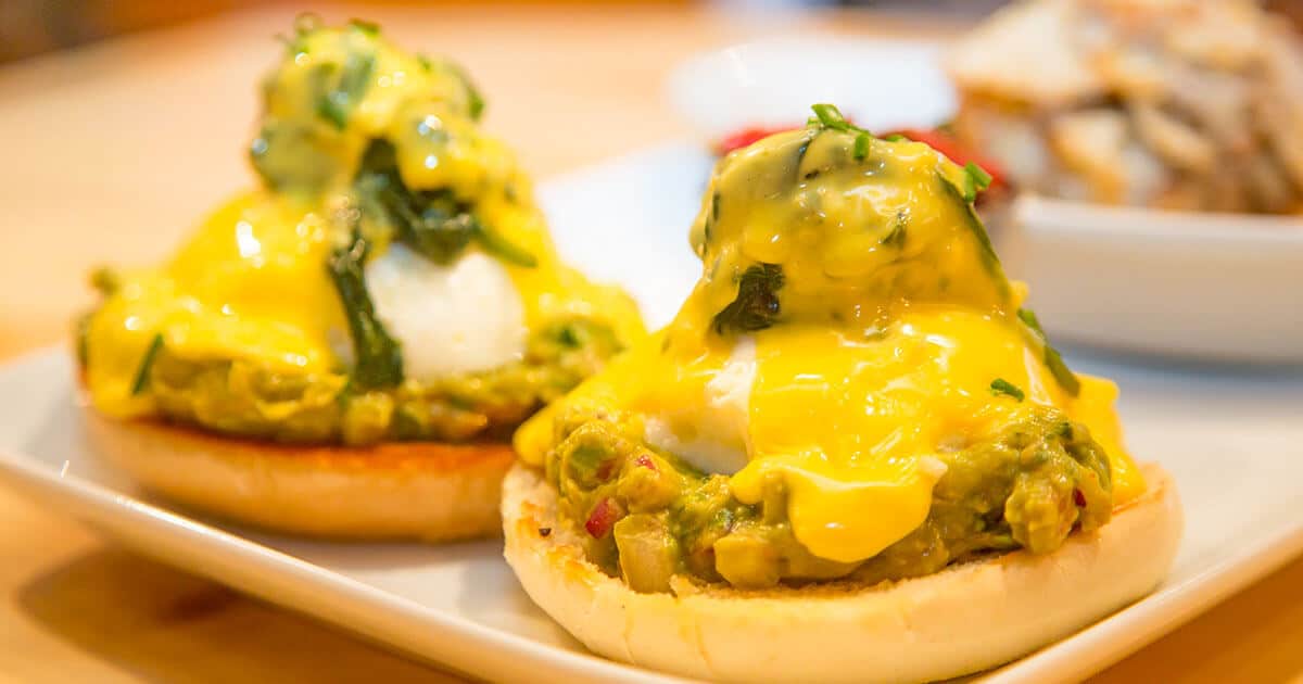 eggs benedict with spinach and guacamole