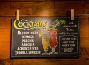 cocktail menu at scrambled jake's