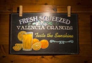 fresh squeezed oranges sign